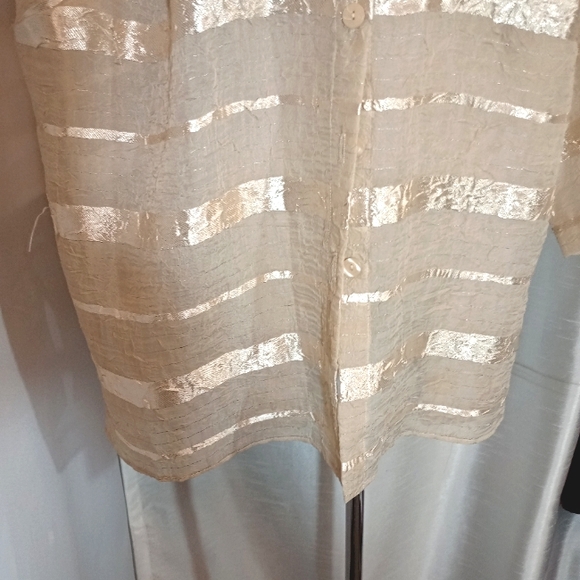 Positive Attitude Cardigan Block Pattern Gold Satin+See thru Panels, BttnUp, XL - Picture 3 of 9